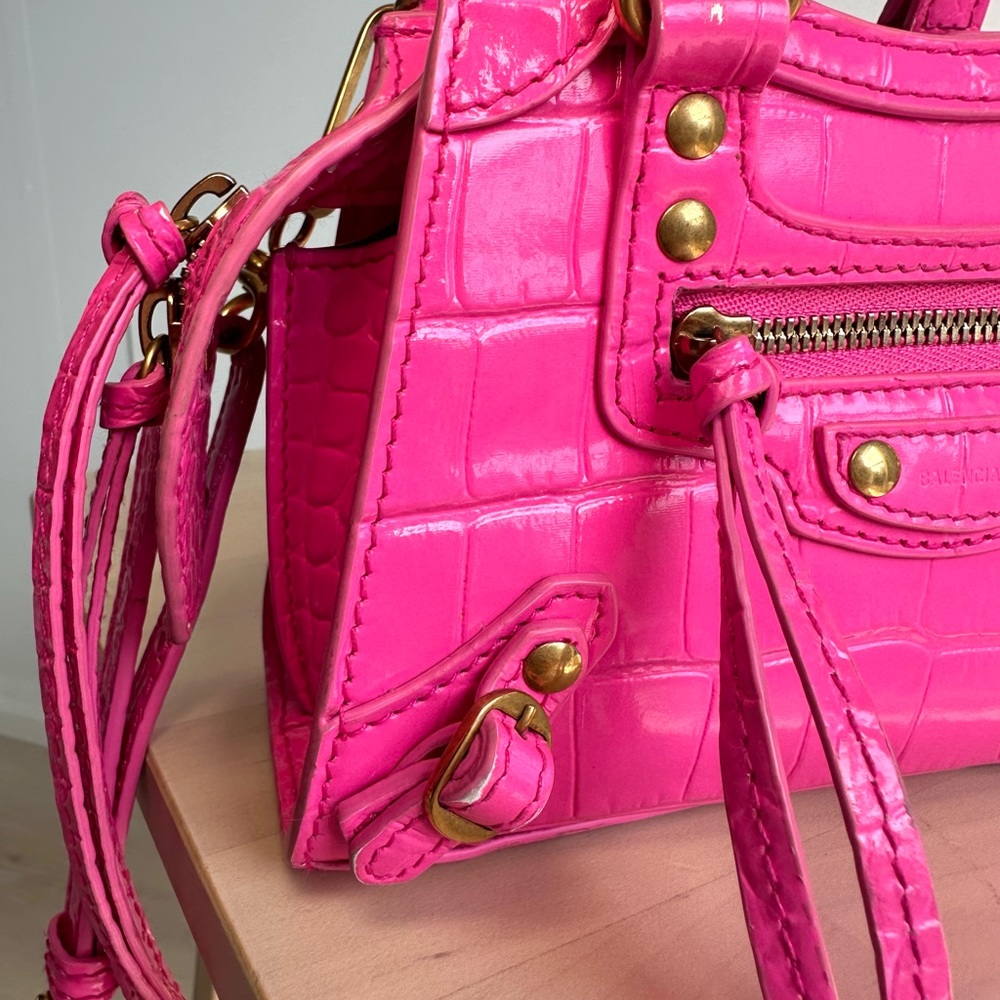 Balenciaga Neo Classic Nano Size In Bright Pink Croco Leather - Picture 7 of 11